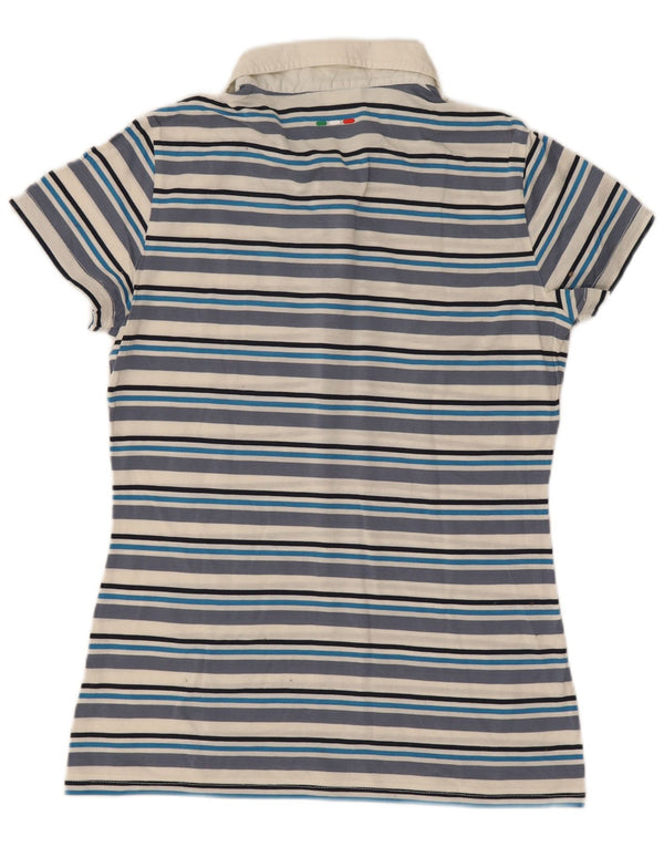 Fila Womens Polo Shirt UK 12 Medium Blue Striped