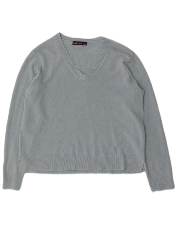 Marks & Spencer Damski sweter z dekoltem w kształcie litery V, UK 16, duży, turkusowy, akrylowy