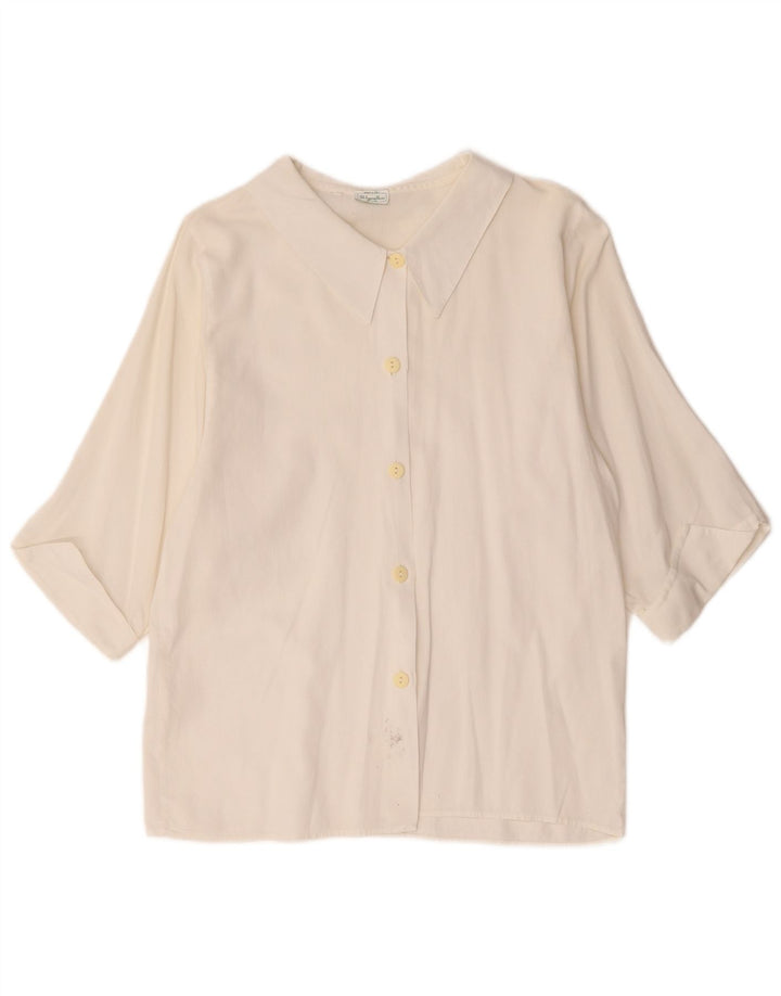 Benetton Womens 3/4 Sleeve Shirt UK 12 Medium White Cotton