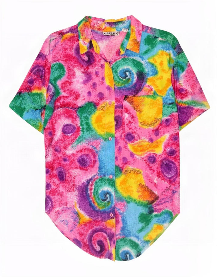 Blusa feminina vintage com estampa abstrata UK 14 média multicolorida