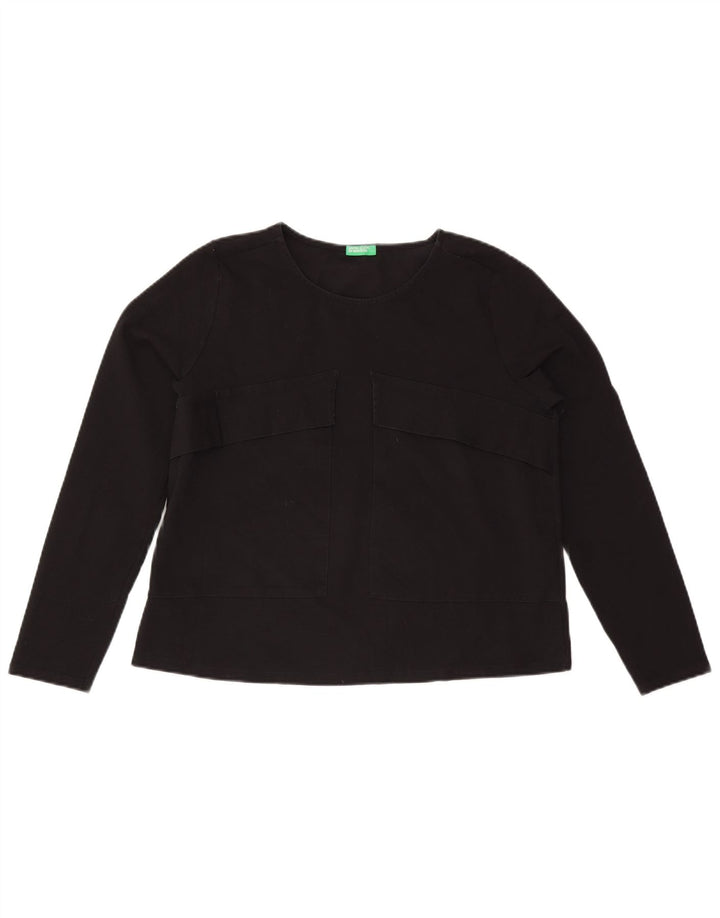 BENETTON Womens Oversized Top Long Sleeve UK 10 Small Black Cotton