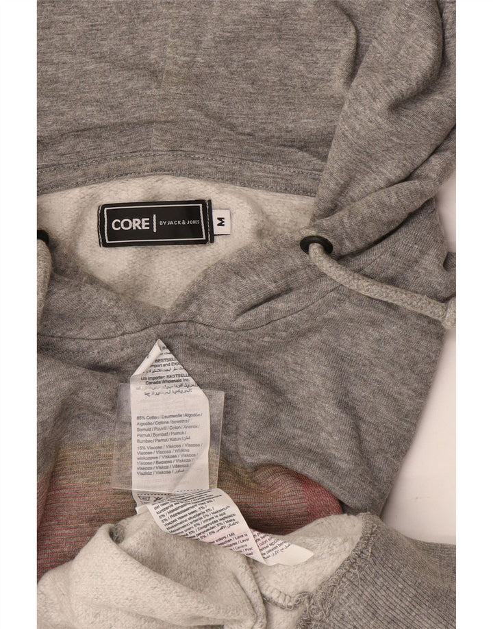 JACK & JONES Mens Graphic Hoodie Jumper Medium Grey Cotton