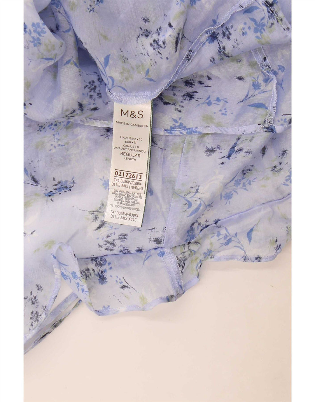 Marks & Spencer - Canottiera da donna con volant sul davanti, UK 10, piccola, blu floreale