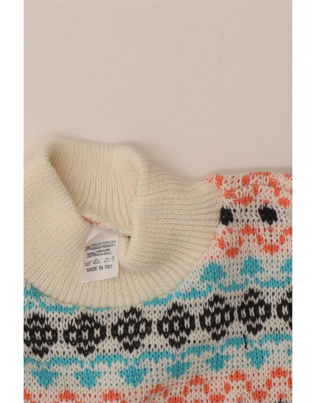 Maglione da uomo vintage con collo alto e maglione medio multicolore Fair Isle