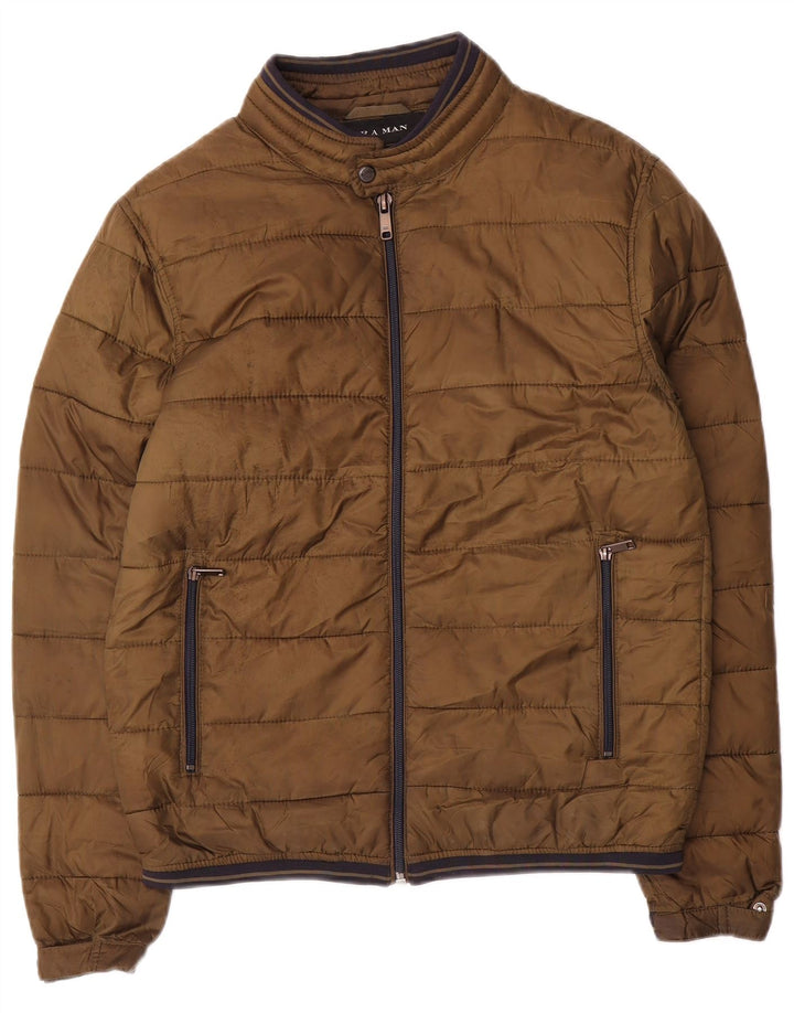 Zara Mens Padded Jacket UK 38 Medium Brown Polyester