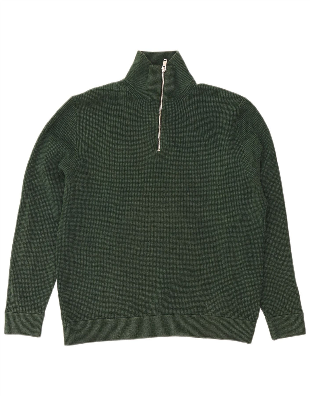 Marks & Spencer Mens Zip Neck Jumper Sweater XL Green Cotton