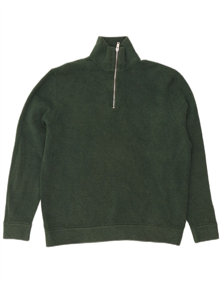 Marks & Spencer Mens Zip Neck Jumper Sweater XL Green Cotton