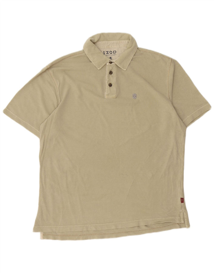 IZOD Mens Polo Shirt Large Beige Cotton