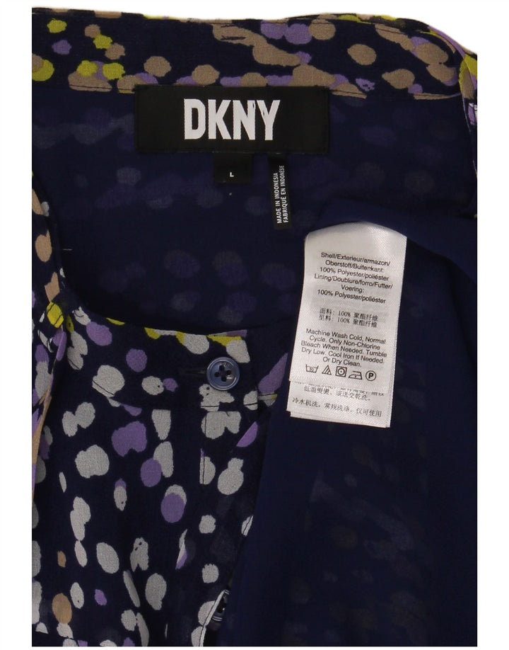Dkny Womens Ruffle Front Shirt Blouse UK 16 Large Navy Blue Spotted