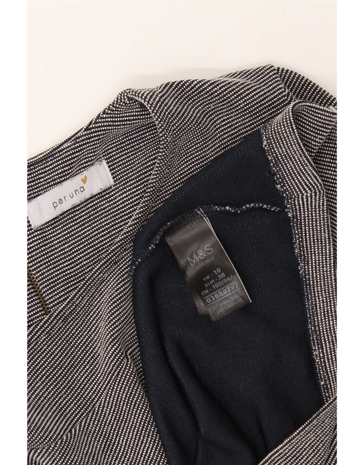 MARKS & SPENCER Womens Long Sleeve Shift Dress UK 10 Small Grey Pinstripe Vintage Marks & Spencer and Second-Hand Marks & Spencer from Messina Hembry 