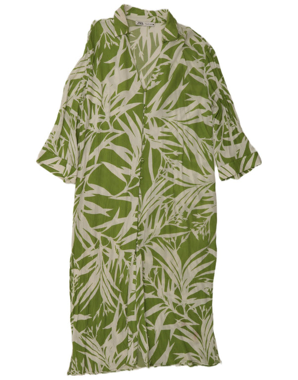 Abito lungo Zara da donna con maniche a 3/4 UK 16 Grande viscosa floreale verde
