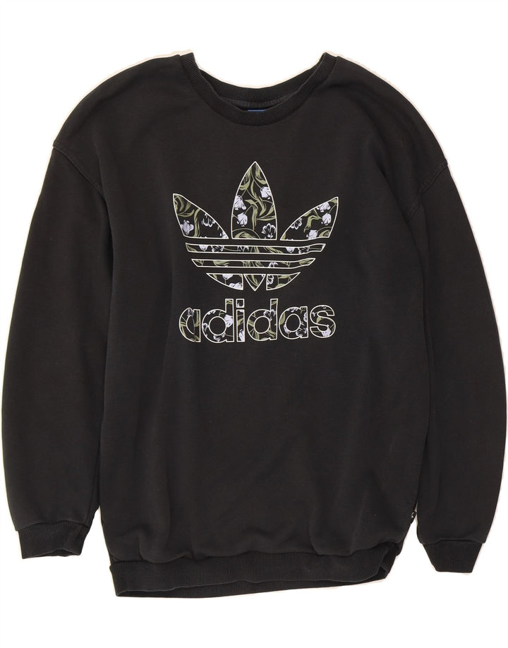 ADIDAS Womens Oversized Graphic Sweatshirt Jumper UK 8 Small Navy Blue Vintage Adidas and Second-Hand Adidas from Messina Hembry 