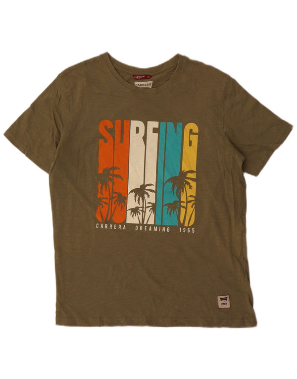 Carrera Mens Graphic T-Shirt Top Medium Khaki Flecked