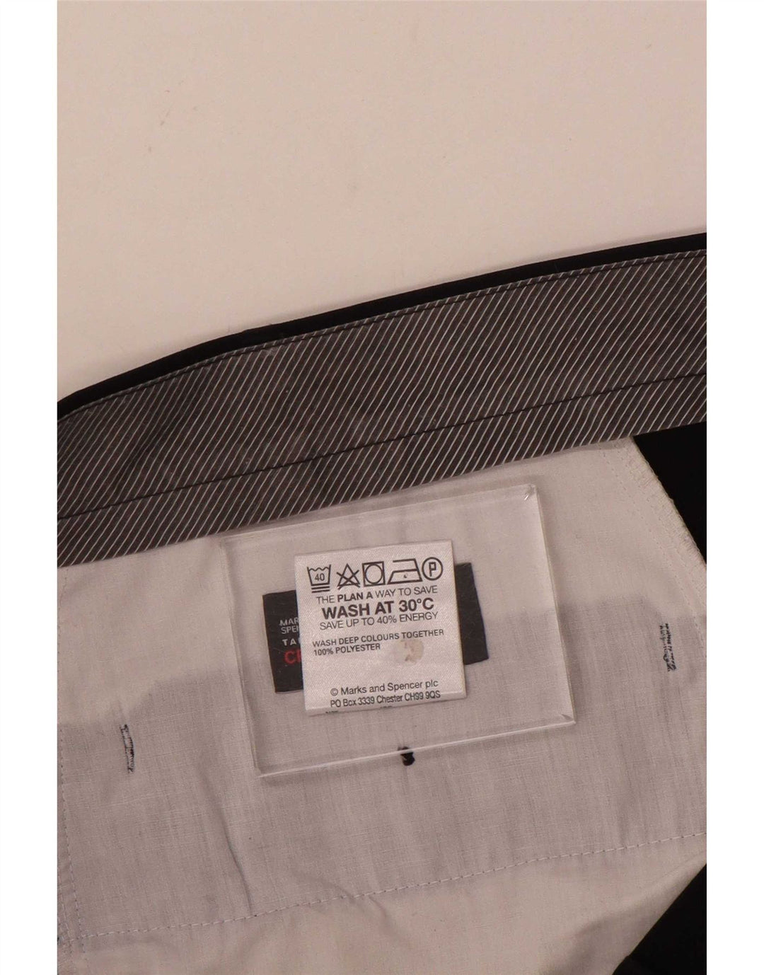 Pantaloni da abito con pegging da uomo Marks & Spencer W40 L33 poliestere blu navy