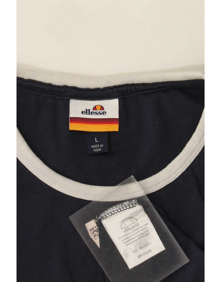Ellesse Mens Top Long Sleeve Large Navy Blue Cotton