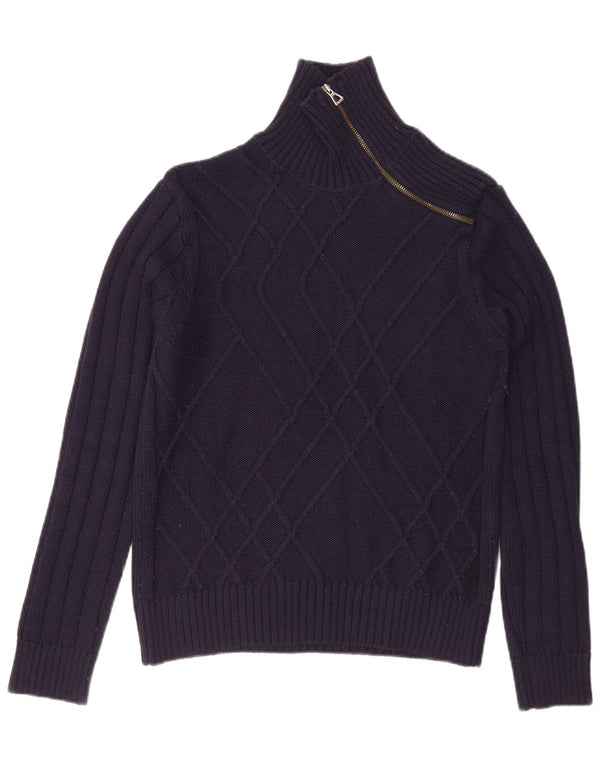 Nara Maglie Dame Zip Neck Jumper Sweater UK 14 Medium Navy Blue Wool