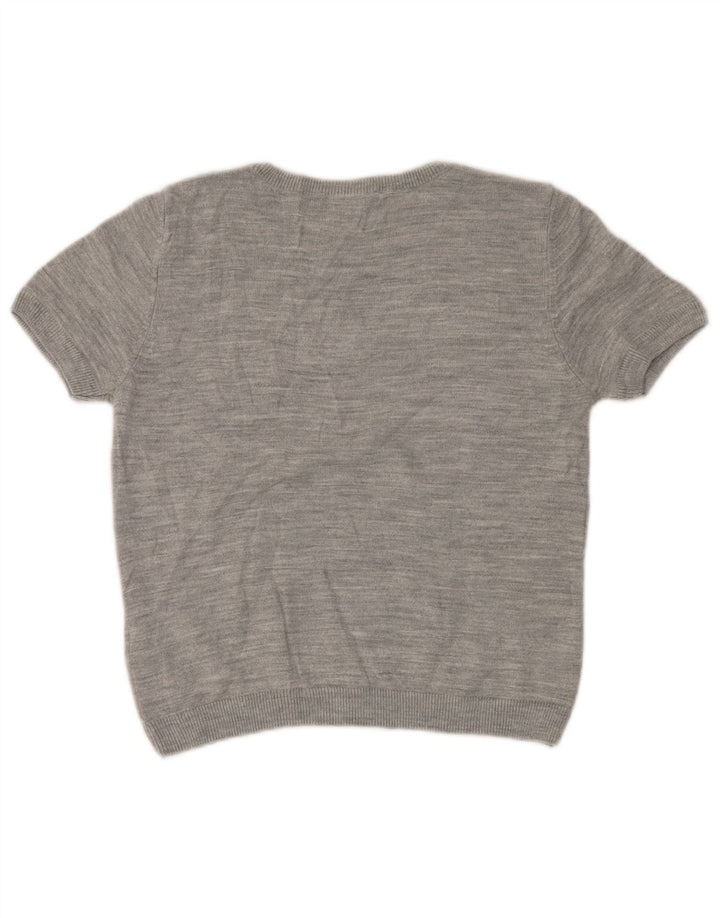 MARKS & SPENCER Womens Crop Crew Neck Jumper Sweater UK 12 Medium Grey