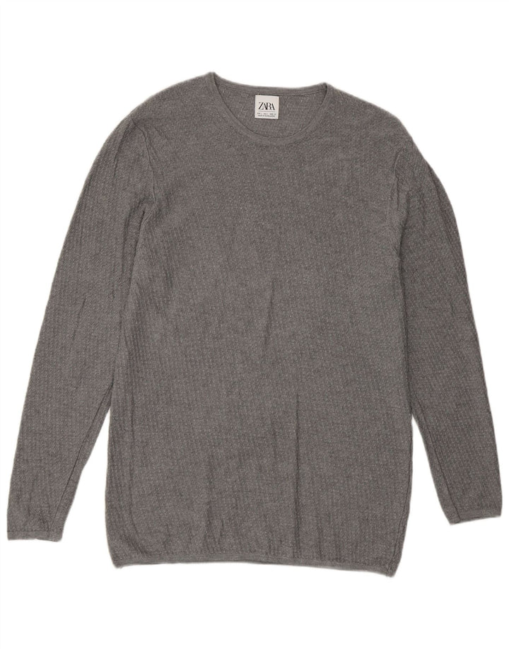 Męski sweter z okrągłym dekoltem Zara, duży, szary