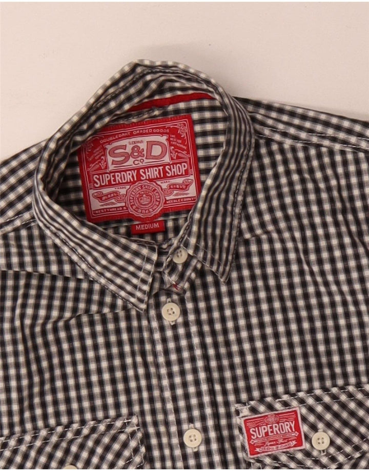Superdry Herren-Hemd aus mittelschwarzer Gingham-Baumwolle
