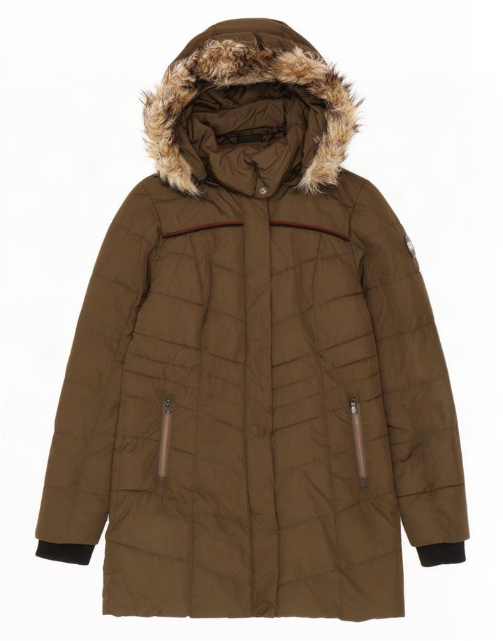 Superdry Wattierte Jacke mit Kapuze für Damen, UK 10, Größe S, Khaki, Polyester