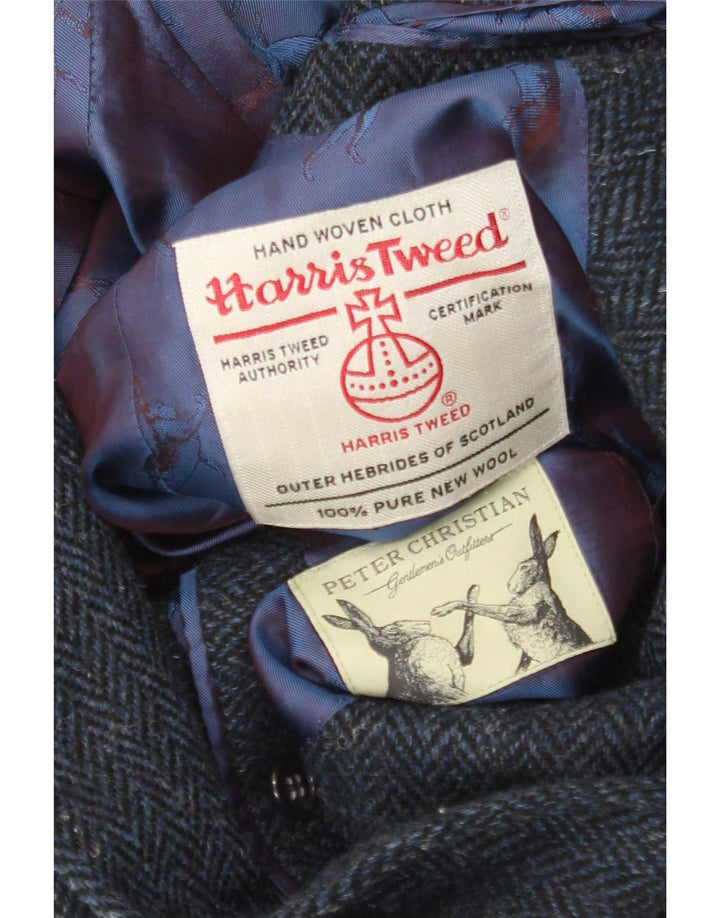 Harris Tweed Mens 2 Button Blazer Jacket UK 38 Medium Navy Blue Herringbone