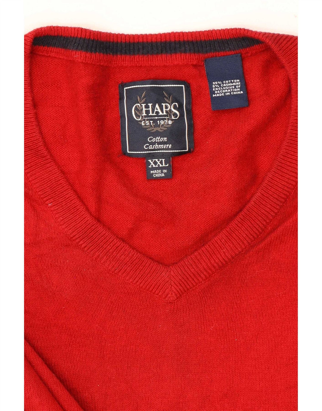 Chaps Herre V-hals sweater 2XL Rød Bomuld