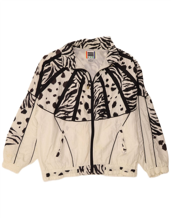 EVR Womens Oversized Tracksuit Top Jacket UK 16 Large White Animal Print
