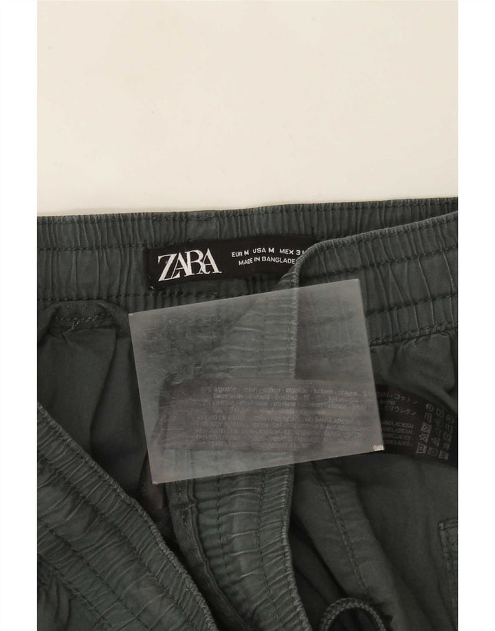 Zara Womens Joggers Trousers Medium W28 L26 Green Cotton