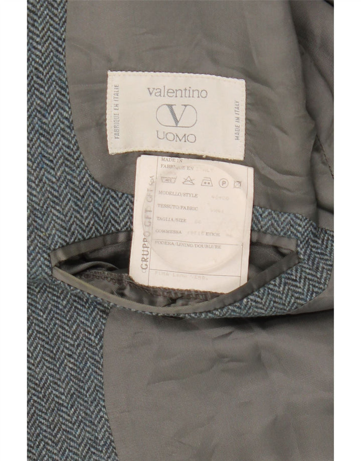 Giacca blazer da uomo a 2 bottoni Valentino IT 50 Large in lana a spina di pesce grigia