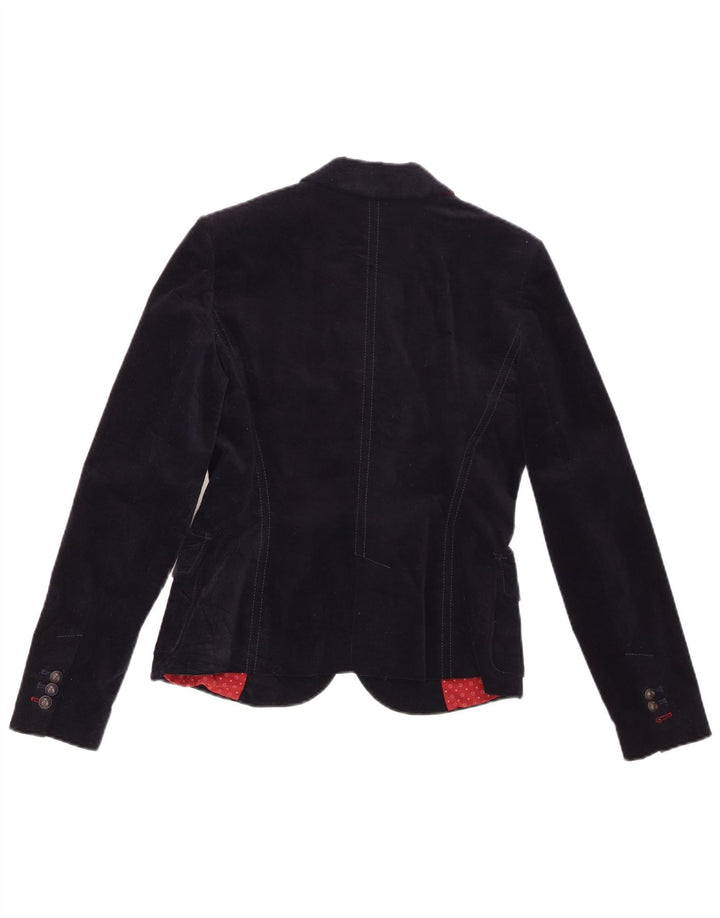 Zara Womens 2 Button Velvet Blazer Jacket UK 12 Medium Navy Blue Cotton