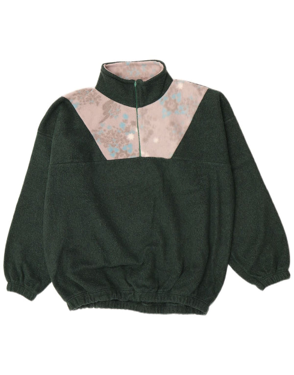 vintage Mens Zip Neck Fleece Jumper XL Vert Floral