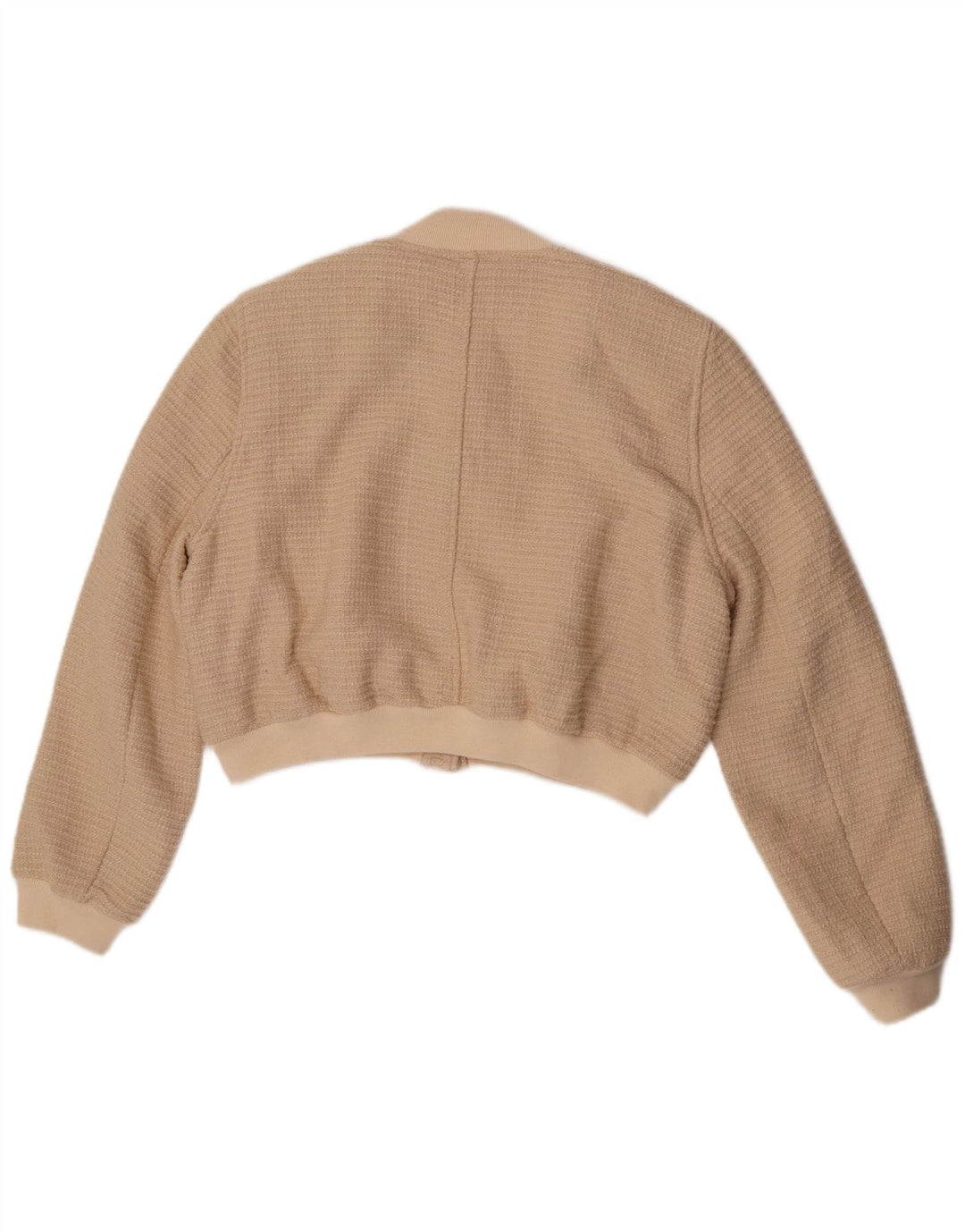 Zara Womens Bomber Jacket UK 16 Stor Beige Bomuld