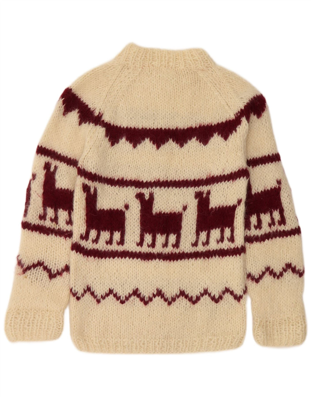 Vintage dame sweater med rund hals DK 14 Medium Off White Aztec