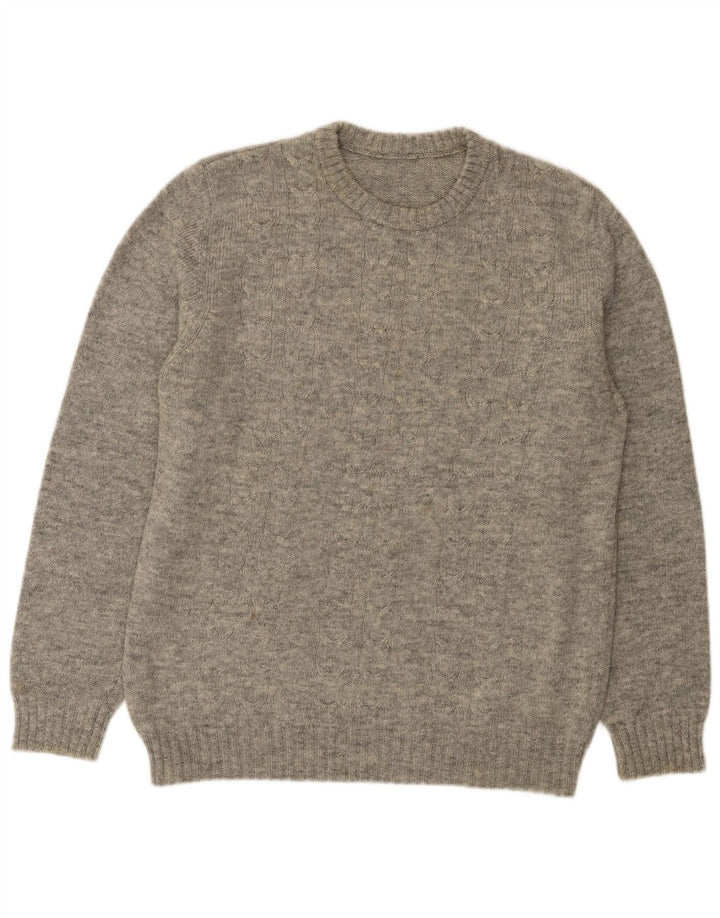 Vintage Mens Crew Neck Jumper Sweater Medium Grey Flecked