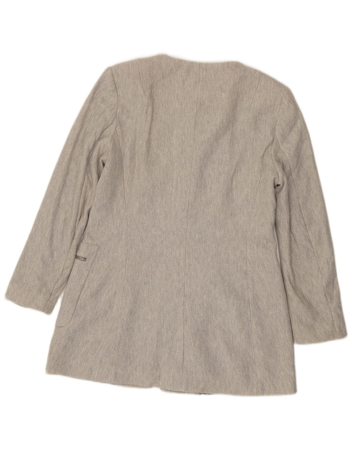Zara Womens Full Zip Blazer Jacket UK 18 XL Grey Herringbone Cotton
