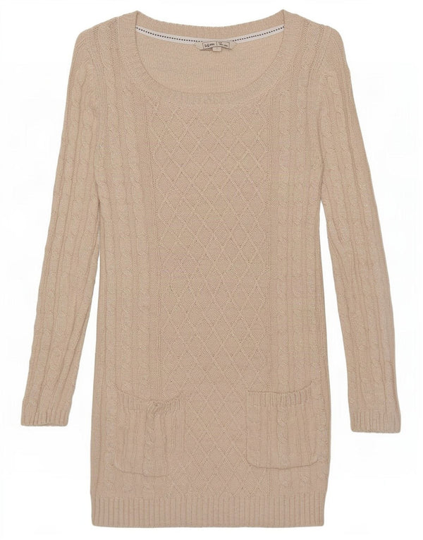 Fat Face Womens Long Sleeve Jumper Dress UK 8 Small Beige Cotton