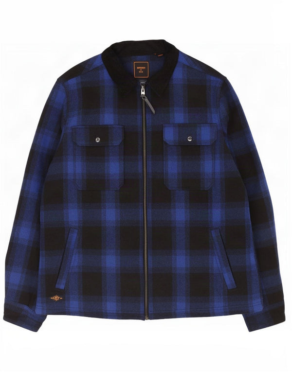 Giacca da uomo Shacket Superdry UK 44 2XL Lana a quadri blu navy