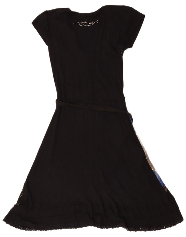 Desigual Kvinders Graphic A-Line Kjole UK 12 Medium Black Floral Viscose