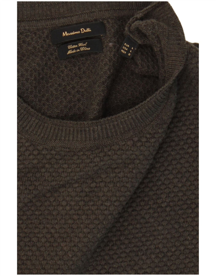 MASSIMO DUTTI Mens Crew Neck Jumper Sweater Large Khaki Cotton