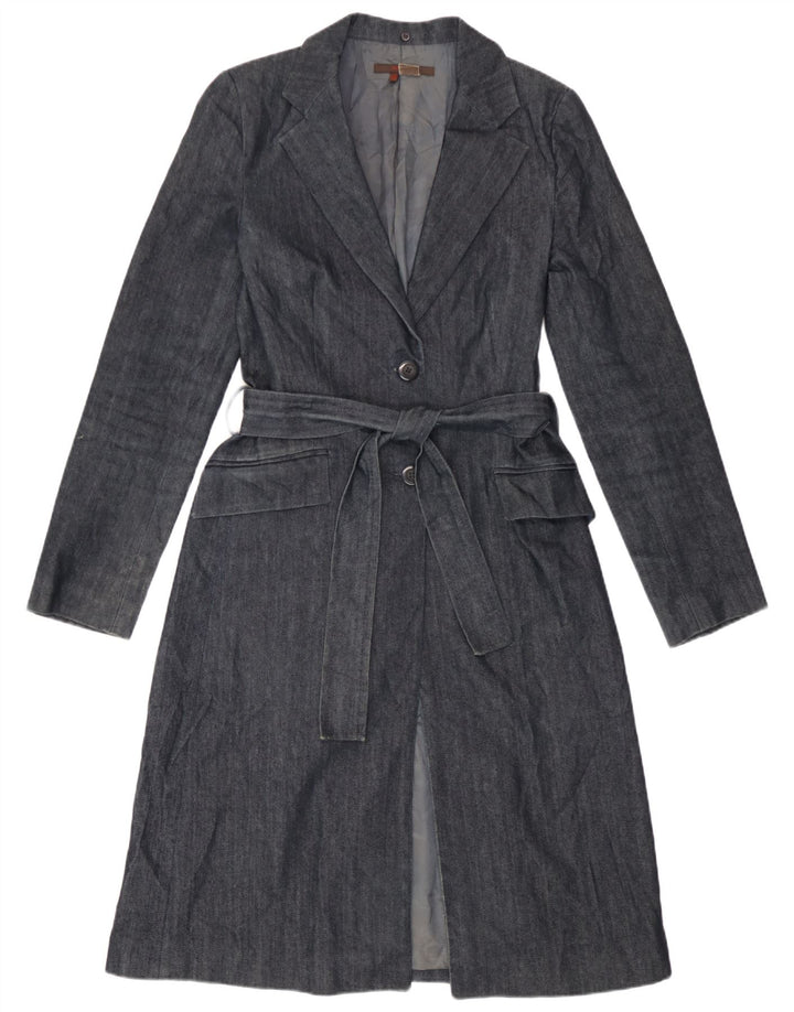 Zara Womens Overcoat UK 12 Medium Navy Blue Cotton