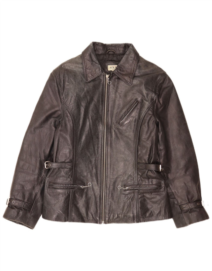 Jaqueta de couro feminina Sixty UK 14 grande preta