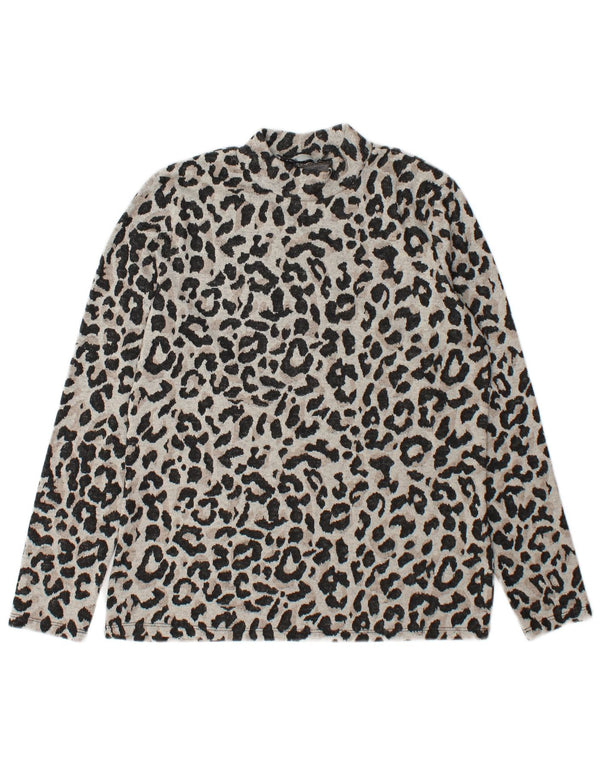 Oasis Womens Top Long Sleeve UK 14 Medium Grey Animal Print Polyester