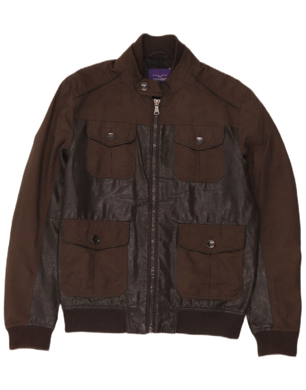 Zara Mens Faux Leather Jacket UK 38 Medium Brown Polyurethane