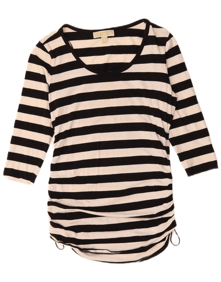 Michael Kors Womens Top 3/4 Sleeve UK 12 Medium Black Striped Cotton