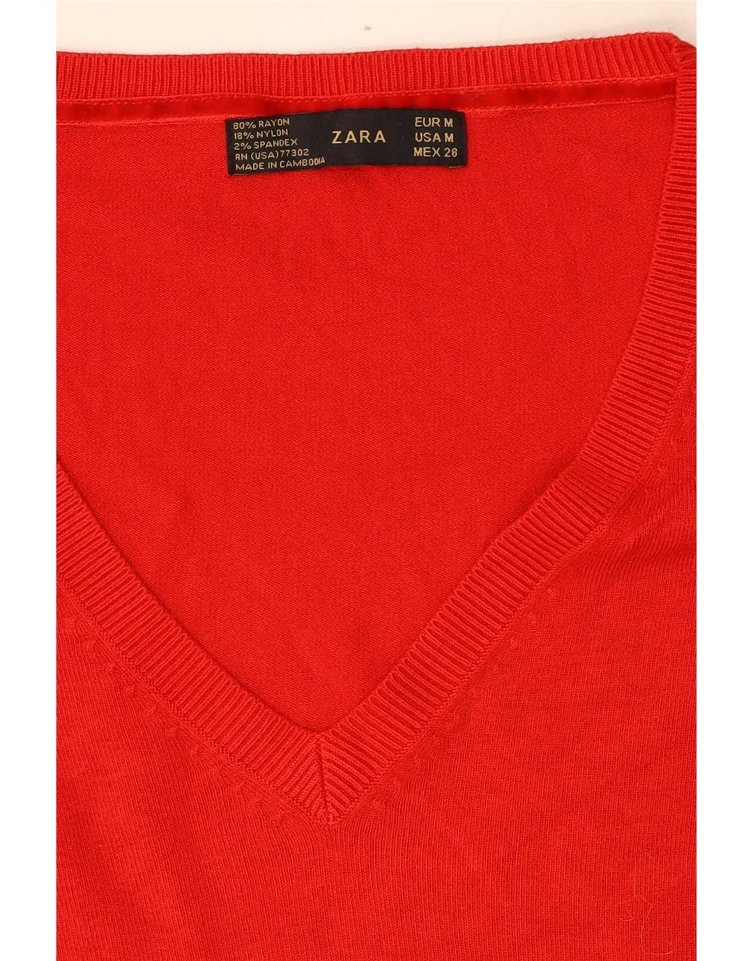 Pulover cu decolteu în V Zara pentru femei UK 12, raion roșu mediu