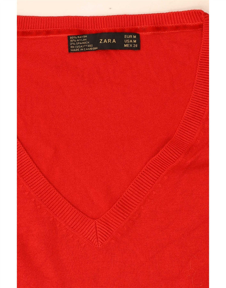 Pulover cu decolteu în V Zara pentru femei UK 12, raion roșu mediu