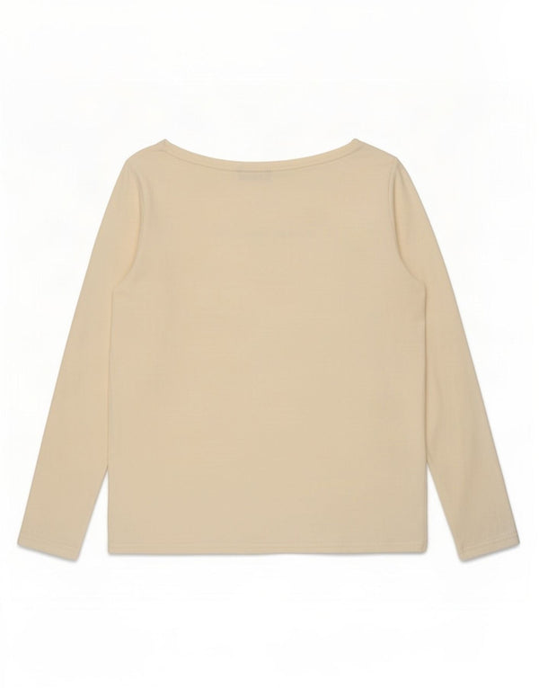 Benetton Dame Grafisk Top Langærmet UK 8 Small Beige