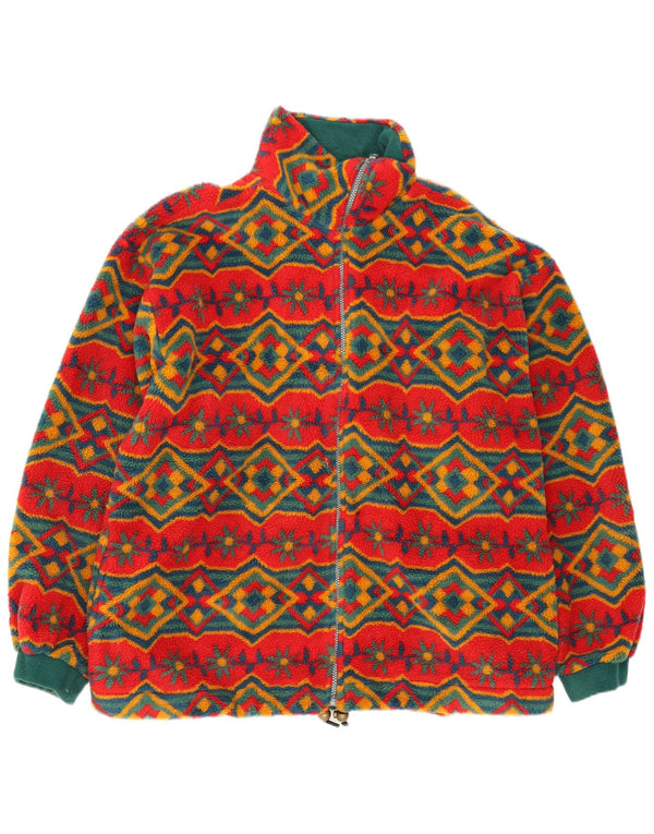 Vintage dame fleecejakke i overstørrelse UK 18 XL Rød Geometrisk
