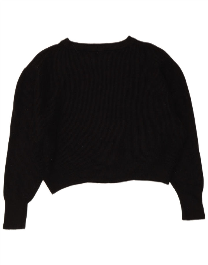 ZARA Womens Crop Oversized Boat Neck Jumper Sweater UK 14 Medium Black
