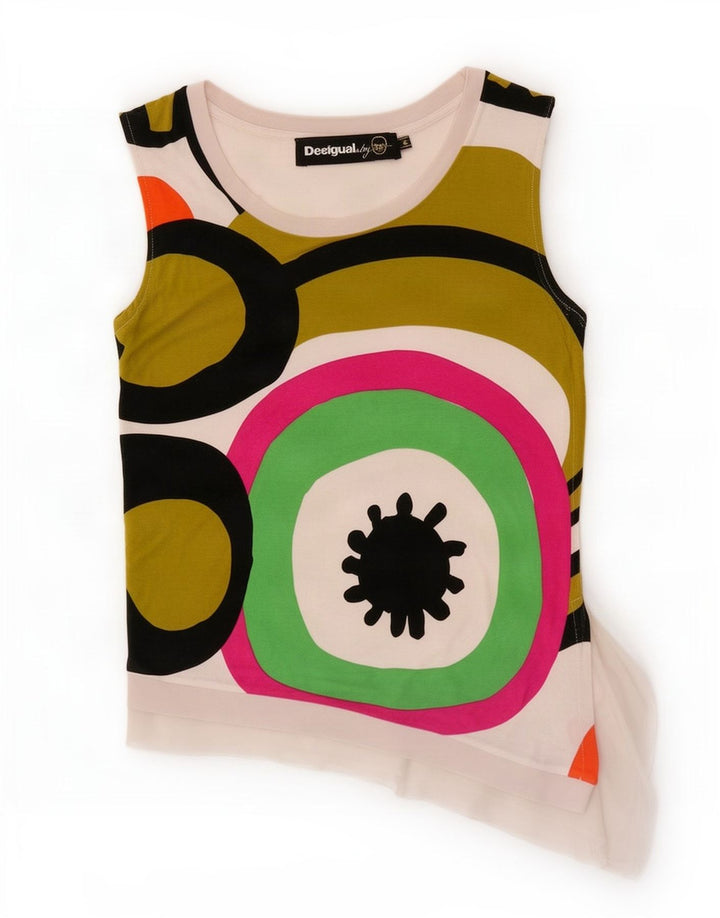 Desigual Damen Asymmetrisches Trägershirt UK 12 Mittelweiß Geometrisch
